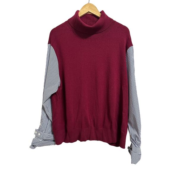 DEREK LAM 10 CROSBY Corinne Mix Media Turtleneck Sweater burgundy XXXL NEW $395 - Picture 2 of 8